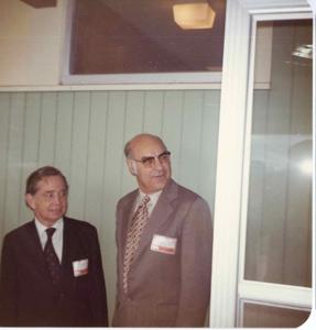 Carl Albert at the Oklahoma State Fairgrounds. He was giving a speech at the Energy Program. Ray Trent is also present. September 29, 1973, 1973-09-29