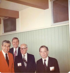 Carl Albert at the Oklahoma State Fairgrounds. He was giving a speech at the Energy Program. Ray Trent is also present. September 29, 1973, 1973-09-29