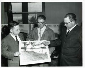Carl Albert with people from Wilson, Oklahoma, at the Wilson library., 1950-01-01 - 1976-12-31