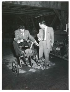 Photos A-C. Carl Albert with Tom Steed looking at a project map of the Upper Blue River Project., 1950-01-01 - 1976-12-31