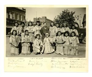 Photos A-C. Carl Albert with a group of young Indians outside the Capitol., 1950-01-01 - 1976-12-31