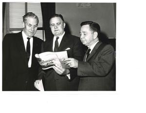 Carl Albert talking to some men in his office. Rex Privett is second from right., 1950-01-01 - 1976-12-31