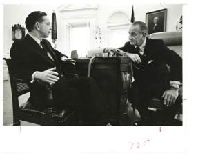 Lyndon B. Johnson, John W. McCormack, Carl Albert, and Fred Mutz (in Representative  Howard&#39;s office)., 1950-01-01 - 1976-12-31