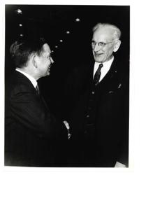 Lyndon B. Johnson and Carl Albert, April 12, 1968 Photo by Frank Wolfe, White House photo. Additional print with Johnson&#39;s signature in Oversized., 1968-04-12