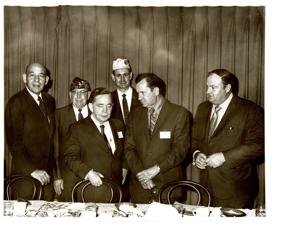 Carl Albert at an Oklahoma DAV Convention, 1970 With unidentified men at dinner., 1970-01-01 - 1970-12-31