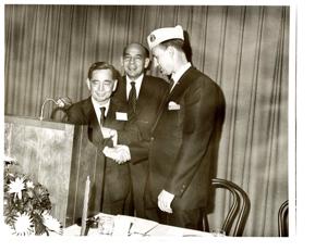 Carl Albert at an Oklahoma DAV Convention, 1970 With two unidentified men at dinner.   Man on right side of event speaker is D.A.V Representative  Paul Freeman., 1970-01-01 - 1970-12-31