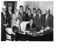 Carl Albert with a Missing in Action and Prisoner of War advocate., 1950-01-01 - 1976-12-31
