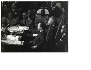 Carl Albert and others sitting in the House chamber., 1950-01-01 - 1976-12-31