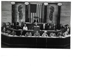 Carl Albert seated in the Speaker&#39;s chair., 1950-01-01 - 1976-12-31