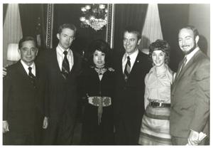 Carl Albert meeting with Skylab IV astronauts and their wives. May 1974, 1974-05-01
