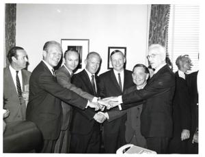 Carl Albert with three presidential classroom young Americans., 1950-01-01 - 1976-12-31