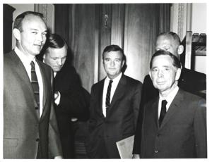 John W. McCormack, Carl Albert, and Gerald R. Ford with astronauts Neil Armstrong, Edwin Buzz Aldrin, and Michael Collins. (interior)., 1950-01-01 - 1976-12-31