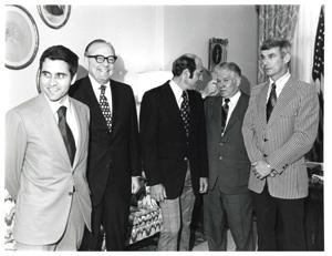 Five men in what appears to be Carl Albert&#39;s office., 1950-01-01 - 1976-12-31
