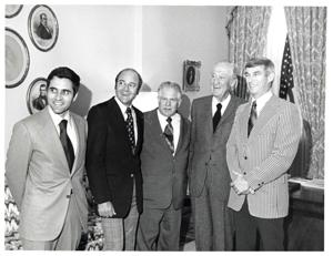 Five men in what appears to be Carl Albert&#39;s office., 1950-01-01 - 1976-12-31