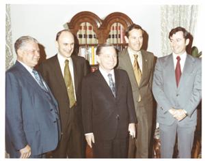 Carl Albert, James Fletcher (NASA administrator) and astronauts. John N. Happy Camp shown. In Speaker&#39;s office?, 1950-01-01 - 1976-12-31