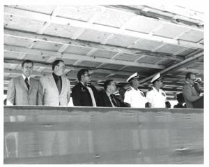 Carl Albert with an unidentified man and woman in McAlester, Oklahoma on Armed Forces Day., 1950-01-01 - 1976-12-31