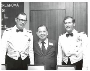 Carl Albert with two men in McAlester, Oklahoma on Armed Forces Day., 1950-01-01 - 1976-12-31