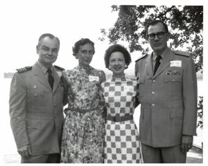 Carl Albert with two military officers in McAlester, Oklahoma on Armed Forces Day. 1974, 1974-05-18