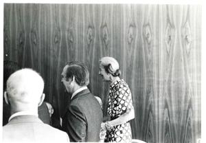 Millicent Fenwick talking with others. House delegation trip. August 1975, 1975-08-04