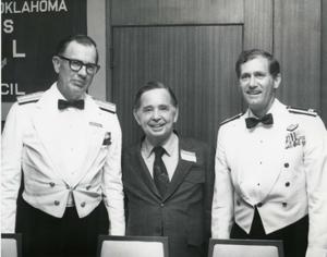Military officer speaking at a banquet in McAlester, Oklahoma on Armed Forces Day. 1974, 1974-05-18