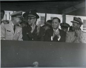 Carl Albert in a convertible in McAlester, Oklahoma on Armed Forces Day 1969 Possibly preparing to ride in a parade., 1969-05-17