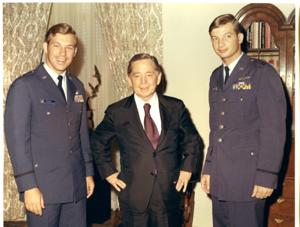 Carl Albert with 8-A&#39;s (Air Force organization) in Speaker&#39;s office, 1972., 1972-01-01 - 1972-12-31
