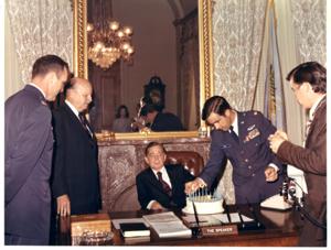 Carl Albert with 8-A&#39;s (Air Force organization) in Speaker&#39;s office, 1972., 1972-01-01 - 1972-12-31