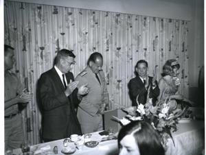 Banquet in McAlester, Oklahoma on Armed Forces Day. 1967 Carl Albert is presenting a speech., 1967-05-20