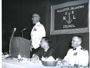 Carl Albert speaking at a banquet in McAlester, Oklahoma on Armed Forces Day 1967, 1967-01-01 - 1967-12-31