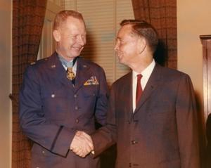 Carl Albert with an admiral in Albert&#39;s office., 1968-01-01 - 1968-12-31