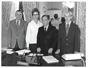 Lyndon B. Johnson and Carl Albert in a crowd. Visit of Alan B. Shepard to capitol (on steps of capitol). John W. McCormack and Sam Rayburn are present., 1973-01-01 - 1973-12-31