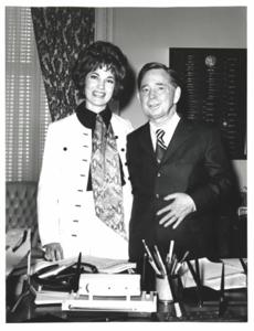 Carl Albert greeting someone outdoors., 1950-01-01 - 1976-12-31