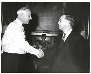 Carl Albert with Mrs. Joe Cooper of Heavener, Oklahoma., 1950-01-01 - 1976-12-31