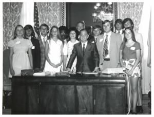 Carl Albert with VICA national officer and Page Belcher., 1950-01-01 - 1976-12-31