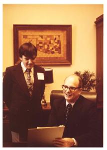 J. Herbert Holloman presenting Claude Johnson the 1970 Carl Albert Award. Julian Rothbaum is also pictured., 1970-01-01 - 1970-12-31