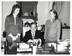 Carl Albert with Oklahoma State Representative Don Davis of Lawton, Oklahoma. April 1972, 1972-04-01