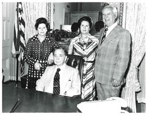 Carl Albert with an unidentified man and woman, 1950-01-01 - 1976-12-31