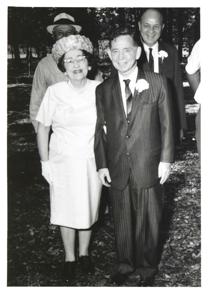Carl Albert with Mr. and Mrs. Joe Bradshaw of Hugo, Oklahoma. May 13, 1966, 1966-05-13