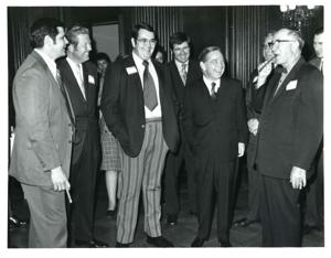 Carl Albert with a group of Oklahoma automobile dealers. February 24, 1972, 1972-02-24