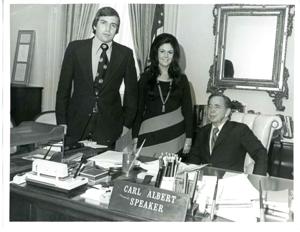 Carl Albert with communication workers from Tulsa, Oklahoma. March 27, 1973, 1973-03-27