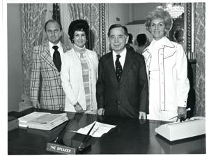Carl Albert with the families of Jack Dyer and Jim Pate. March 1975, 1975-03-01