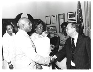 Carl Albert with Helen Massingale of Hugo, Oklahoma. March 7, 1973, 1973-03-07