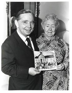 Carl Albert with Mrs. Fred Olds. March 1974, 1974-03-01