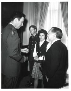 Carl Albert with the Robert Saunier family. June 10, 1974, 1974-06-10