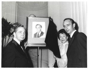 Carl Albert receiving a giant honorary gavel., 1950-01-01 - 1976-12-31