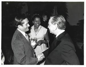 Carl Albert with guests at the American Revolution Bicentennial Ball in Oklahoma. October 2, 1976, 1976-10-02