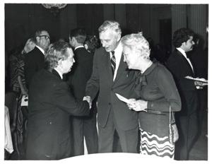 Carl Albert, Mary Albert, and guests at the American Revolution Bicentennial Ball in Oklahoma. October 2, 1976, 1976-10-02