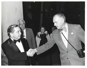 Carl Albert with guests at the American Revolution Bicentennial Ball in Oklahoma. October 2, 1976, 1976-10-02