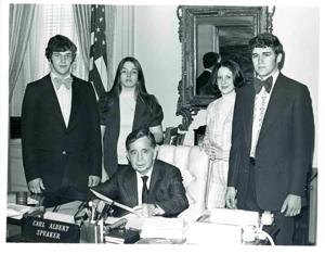 From left: Frank Moss, unidentified women, Carl Albert, Mike Mansfield, and James O. Eastland., 1970-01-01 - 1976-12-31