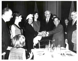 Joel Jankowsky and Roger Randle among a dinner group., 1970-01-01 - 1976-12-31